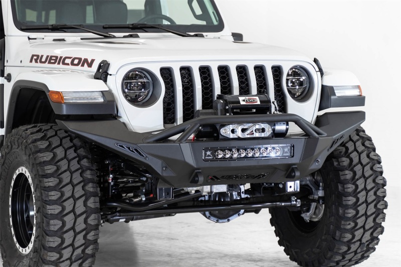 Jeep Gladiator JT Bumper - Front - Addictive Desert Designs - Stealth Fighter Full Length with Winch Mount & Top Hoop - Hammer Black Powder Coat - `20-`27